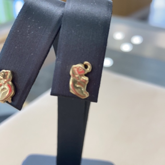 14k Yellow Gold Elephant Earrings - Picture 2 of 5